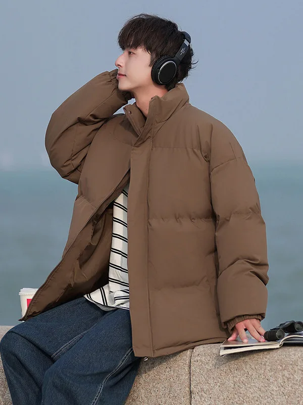 ملابس خارجية شتوية فضفاضة من القطن من Thiened للرجال بياقة غير رسمية ملابس خارجية شتوية دافئة للشباب بحاشية مستقيمة وسحاب لون نقي