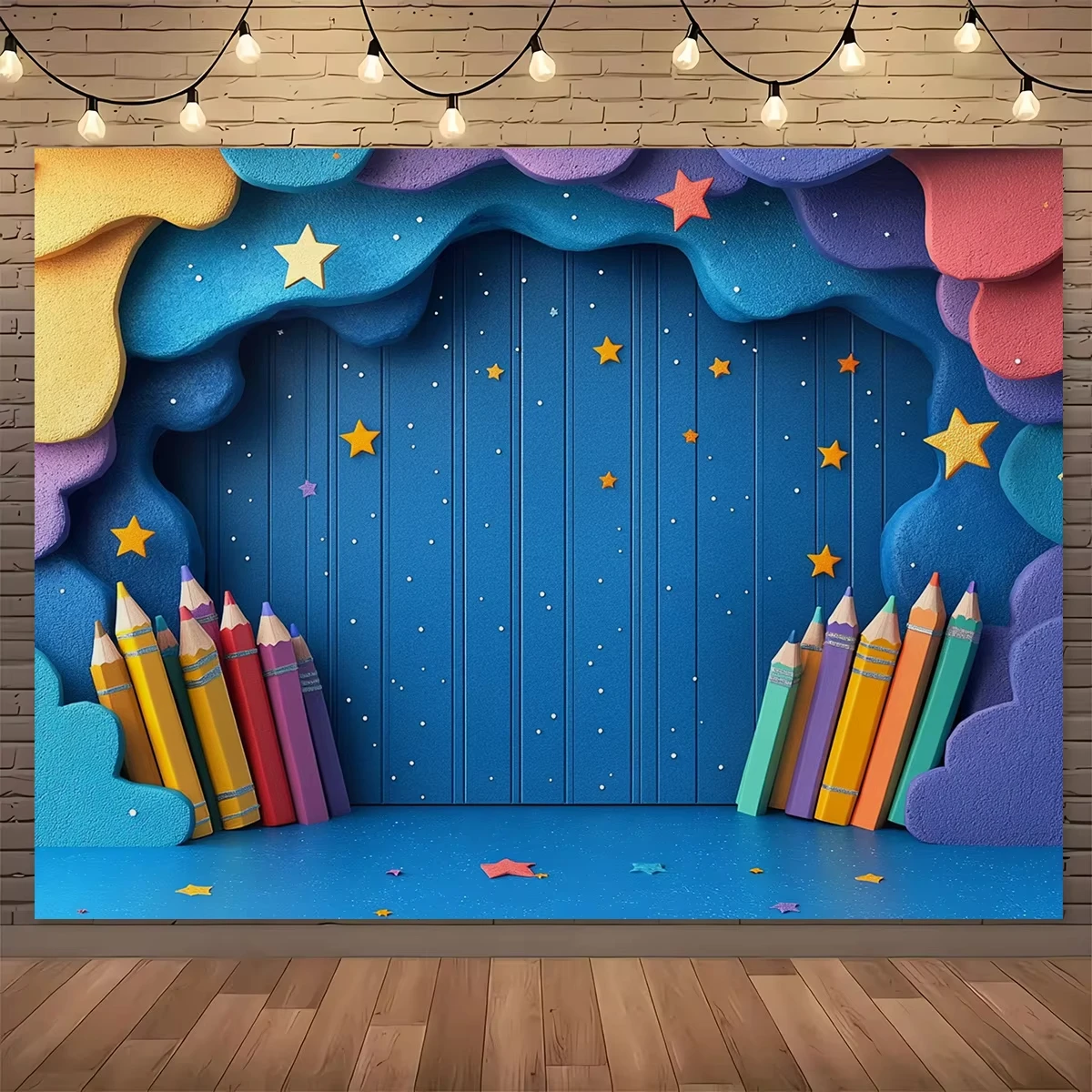 

Colored Pencil Party Banner With Starry Sky Background Suitable For Birthdays Party Classroom Decoration Multiple Sizes Backdrop
