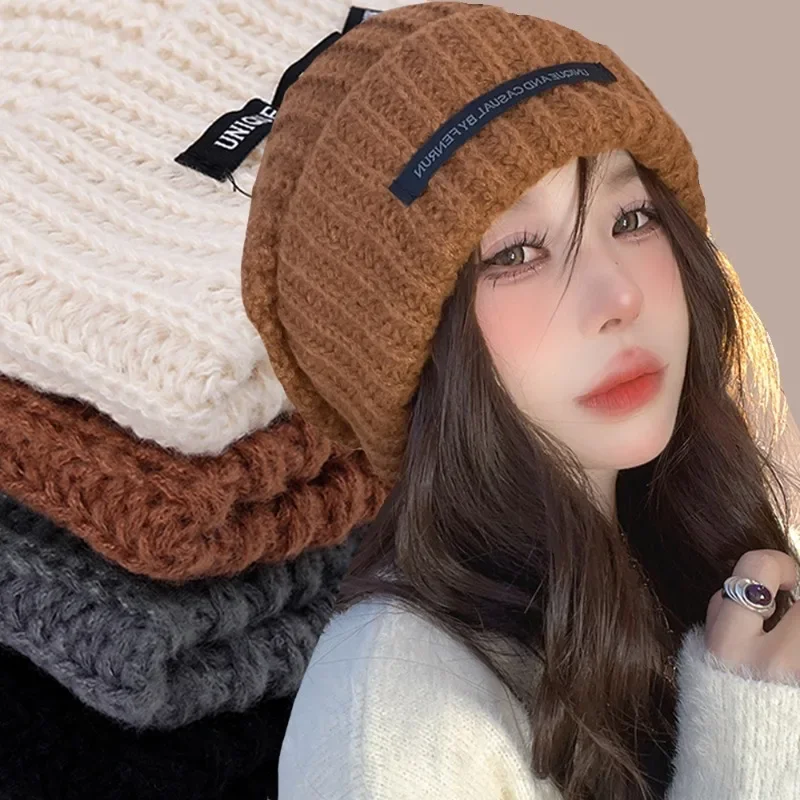 

Solid Color Knitted Hats Autumn Winter Women Girls Outdoors Warm Earmuffs Caps Versatile Daily Casual Caps Simple Fashion Gifts