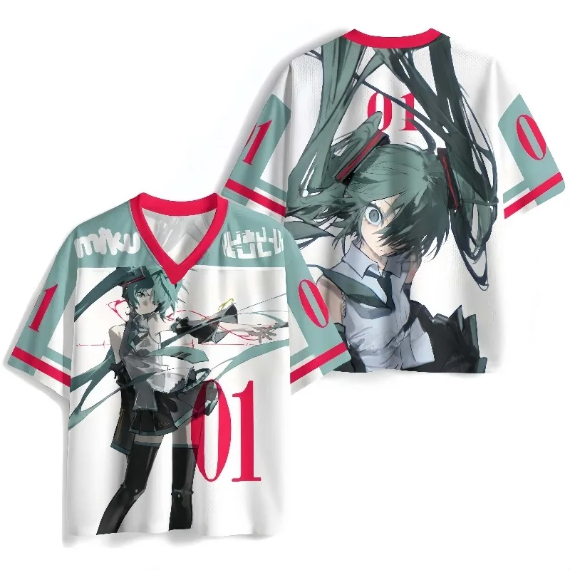 

Футболка с 3D-принтом Hatsune Miku, V-образным вырезом и коротким рукавом, в стиле Harajuku, уличная одежда для мужчин и женщин, новый подарок для фанатов Vocaloid