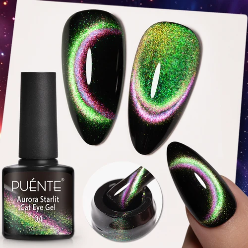 PUENTE 7,5 ML vibrante galaxia estrellada gato esmalte de uñas de Gel magnético Aurora Gliter Rainbow Cat Eye Soak Off barniz semipermanente UV