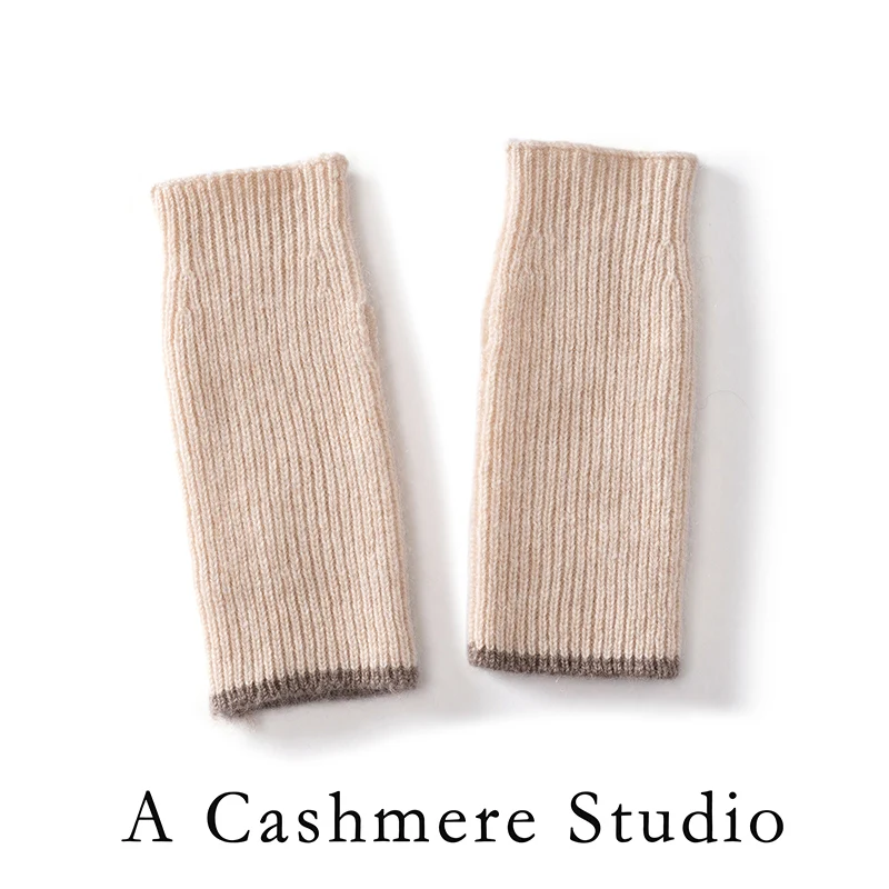 A-grade 100% Cashmere Knitted Thick Winter Warm Touch Screen Compatible Protective Gloves Fingerless Striped Cashmere Gloves