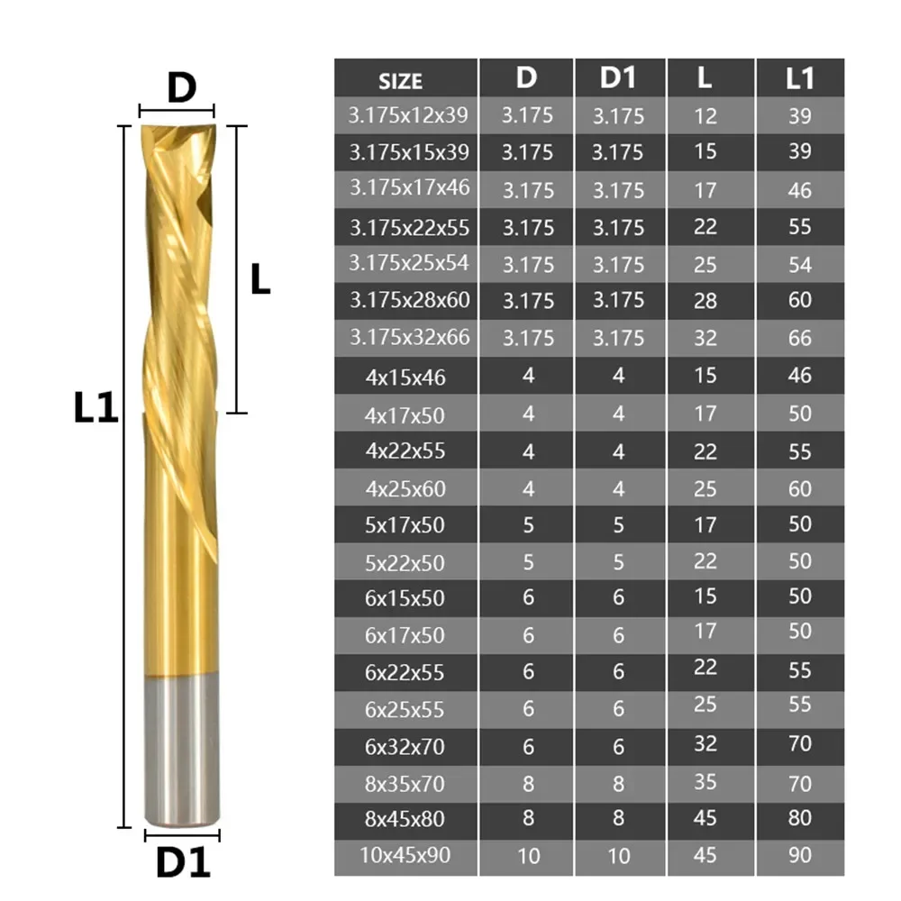 2 flute up down cutter 5/6/8 / 10mm tianium rod coated carbide end mill cnc router bit