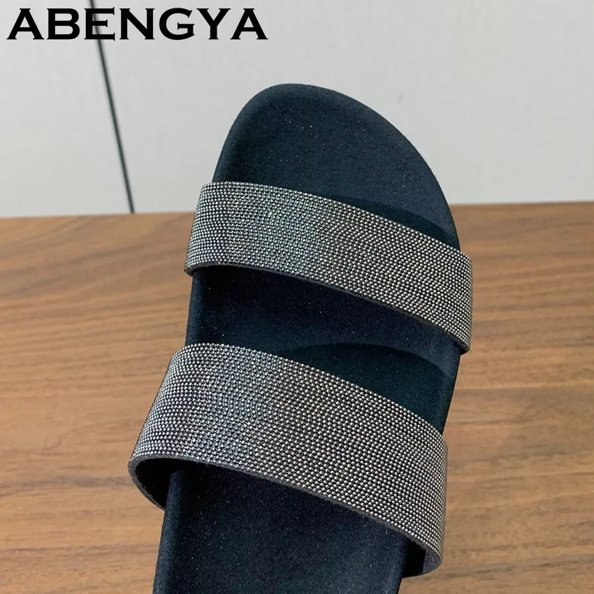 

Open Toe Flat Slippers Women Thick Sole String Bead Slip On Lazy Mules Ladies Summer Comfort Casual Beach Slides Shoes Female