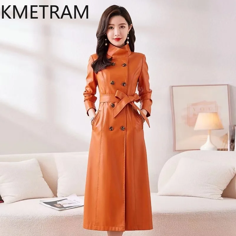 KMETRAM-Veste en cuir de mouton véritable pour femme, vêtements mi-longs, combinaison coréenne mince, printemps, automne, nouveau, 2024