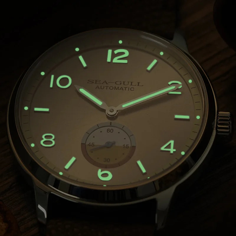 Seagull Oasis Series Mechanical Watch for Men Small‑Second Dial Watch 40mm Luminous Leather Strap Watch Casual Dress Watch 6161