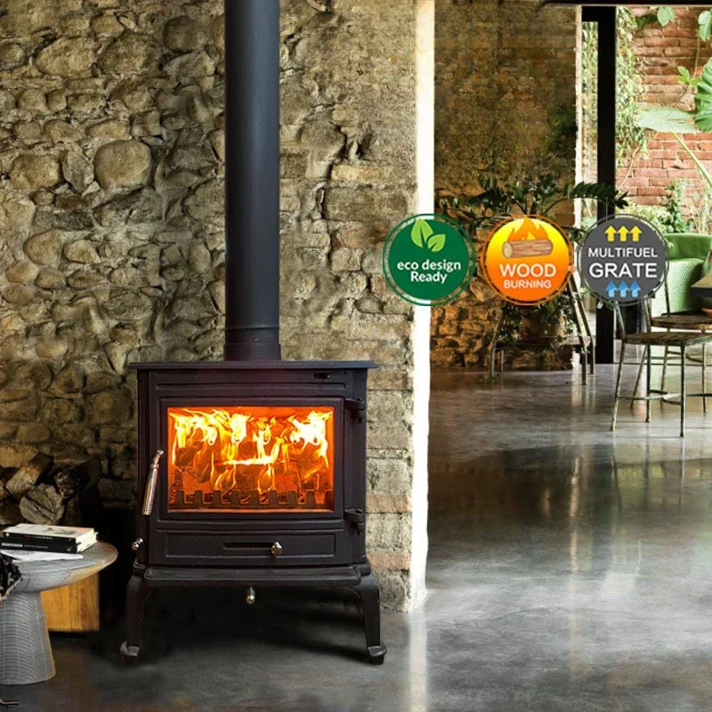 

Cast Iron Wood Burning Fireplace - Real Fire Effect Heater for Home, Cottage | European Design, Efficient Heating