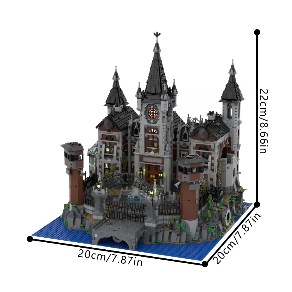 Gobricks MOC ภาพยนตร์ Modular Arkham Asylum Building Blocks รุ่นสีดํา Asylum ปราสาทอิฐประกอบของเล่นสําหรับของขวัญเด็ก