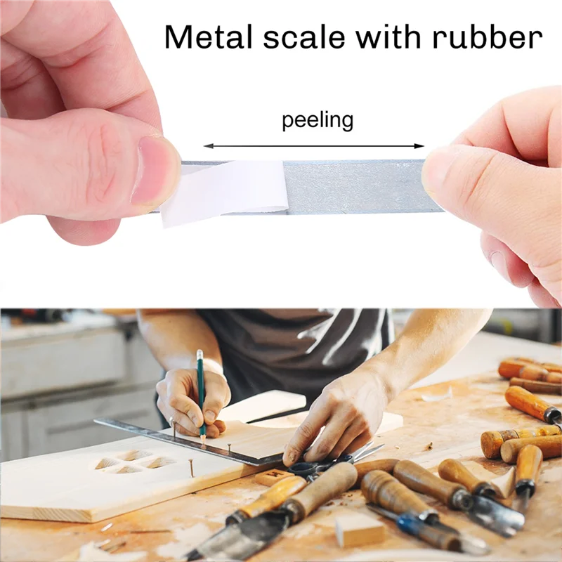 LLCS-Stainless Steel Adhesive Scale Precision Woodworking Guide Rail Self-Adhesive Tape Measure Metal Ruler With Glue