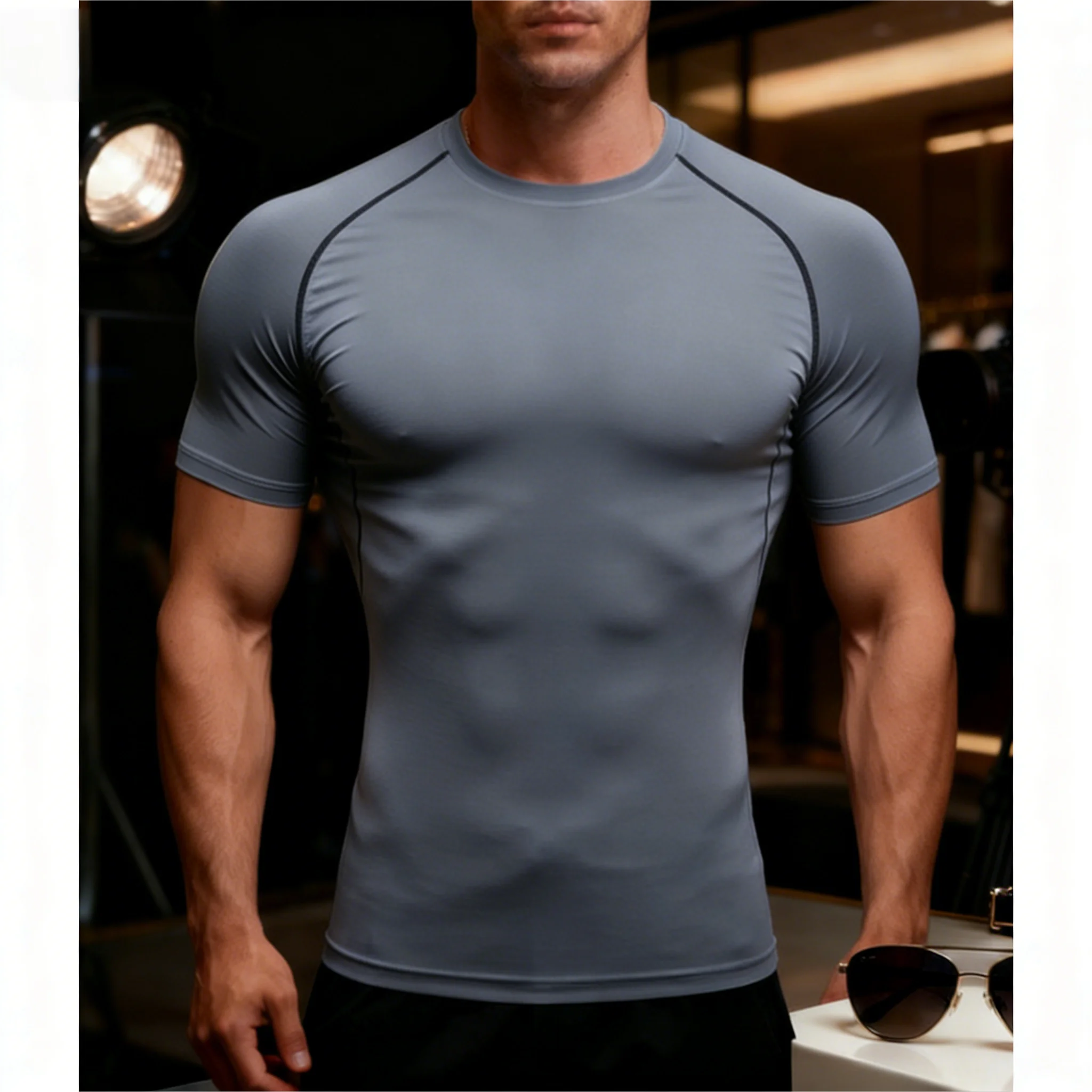 Men‘s Compression Running T-shirt Fitness Tight shirt Sleeve Sport Shirts Training Jogging Tops Gym Sportswear Dry Fit Rashgard image 2
