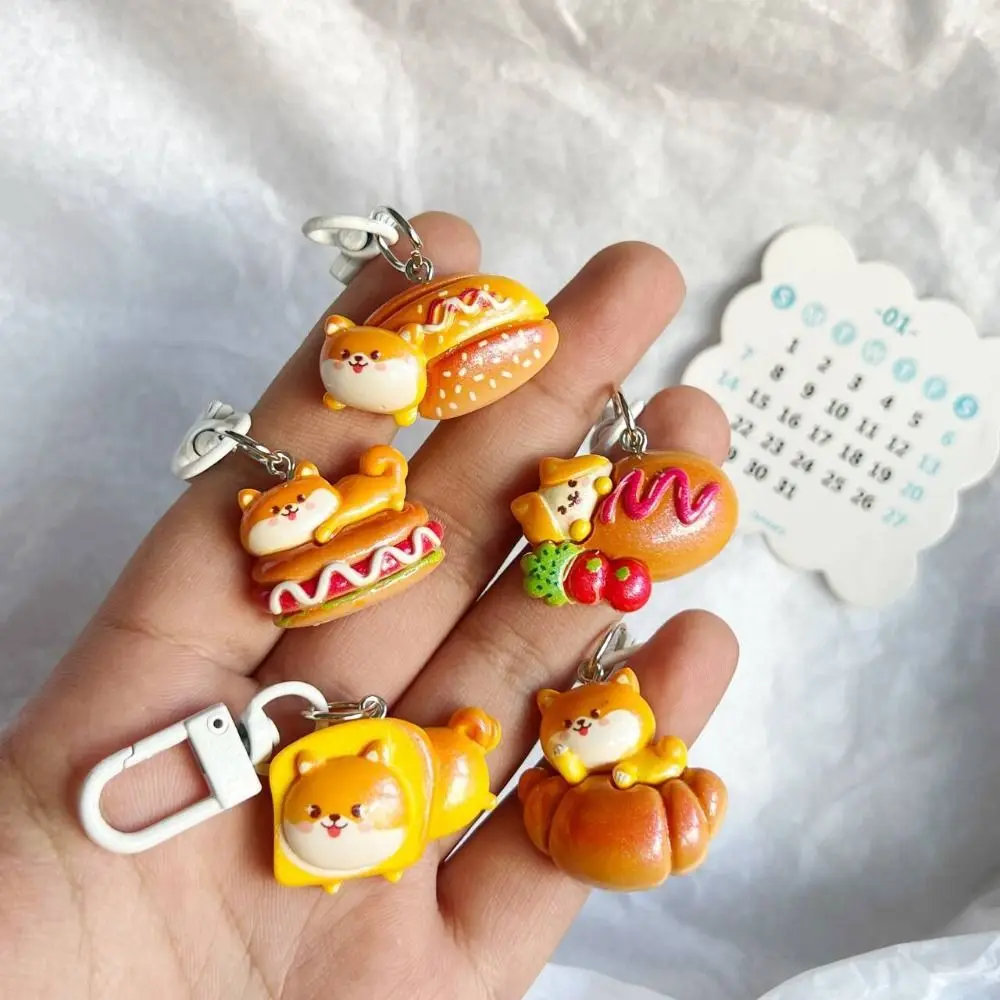 5/6/8Pcs Simulated Food Bread Bear Keychain Cartoon Dog Cute Garlic Cat Bag Hanging Backpack Decor Creative Bread Puppy Pendant