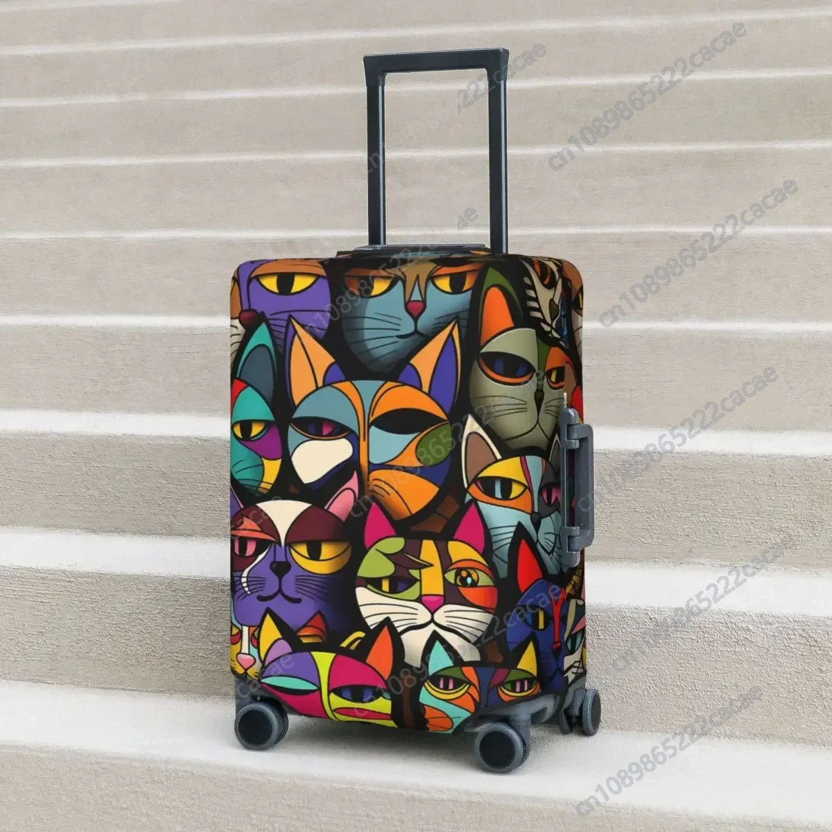 

Colorful Bold Cat Suitcase Cover Abstract Animal Practical Cruise Trip Protector Luggage Accesories Flight