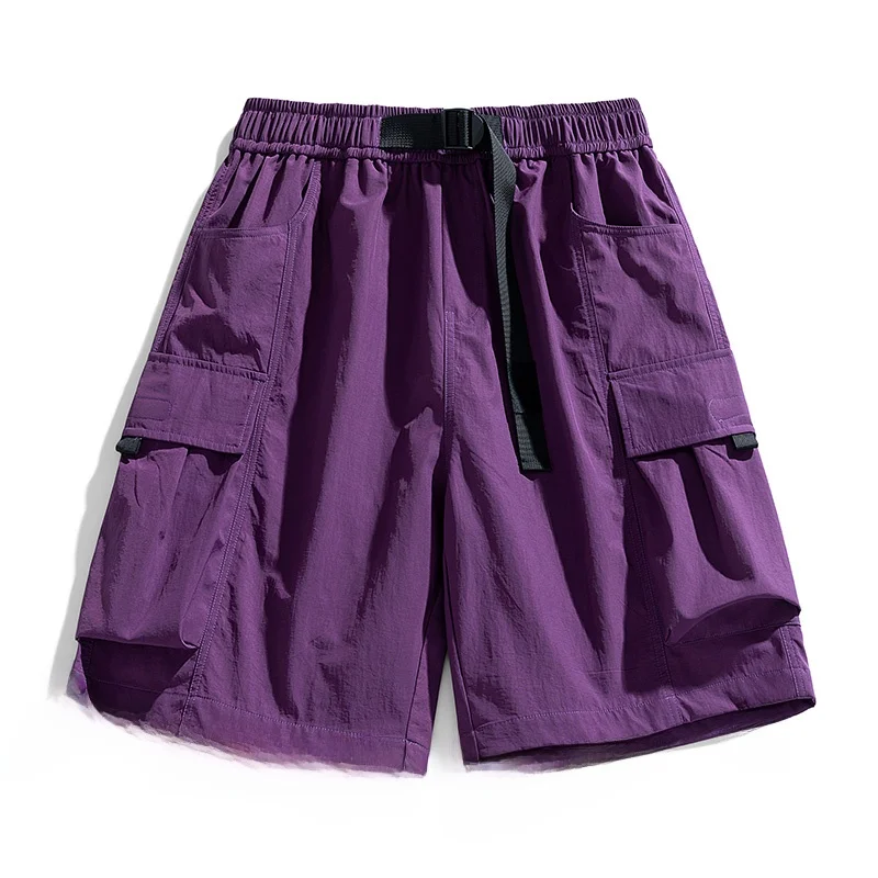 

Qui Dry Ice Silk Workwear orts ex Summer Loose Fit Five Inch Pants Youthful American Casual Sle ket Detail