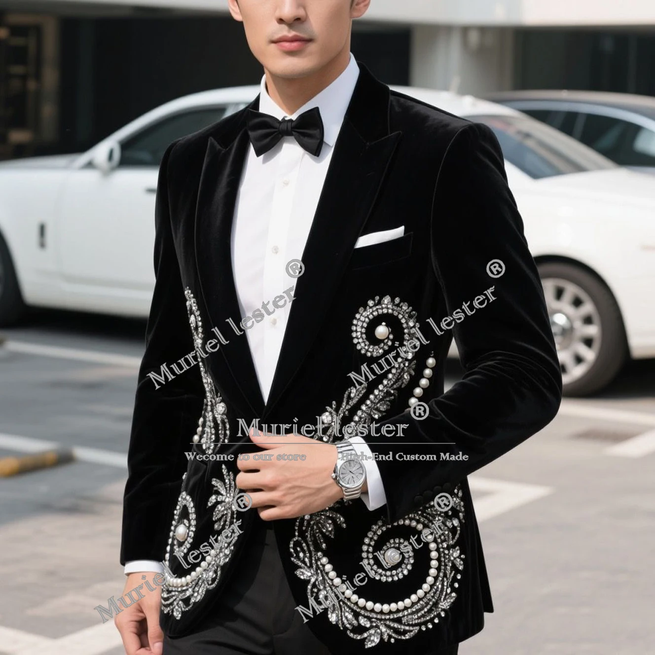 

Блестящие кристаллы и камни, мужские костюмы для свадьбы, однобортные бархатные смокинги для выпускного вечера, комплект из 2 предметов, костюм для жениха и ужина, Homme 2025