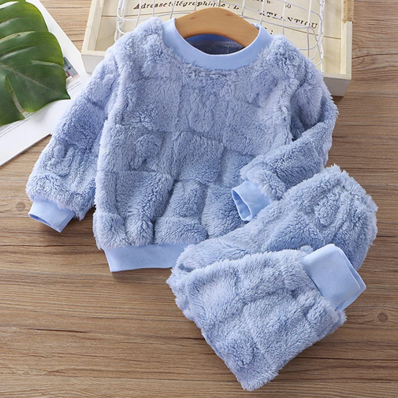 Autumn Winter Children Girls Home Clothing Baby Boys Long Sleeve Top And Pants 2 Pieces Pajama Sets Casual Thickened Homewear