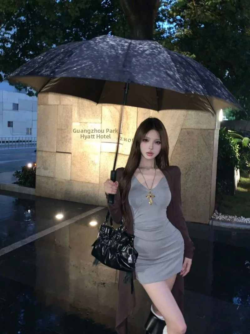 

Сексуальный комплект Lazy Retro Faion, длинный кардиган миди Dr, костюм из двух предметов с высокой талией, эластичная юбка V-Ne