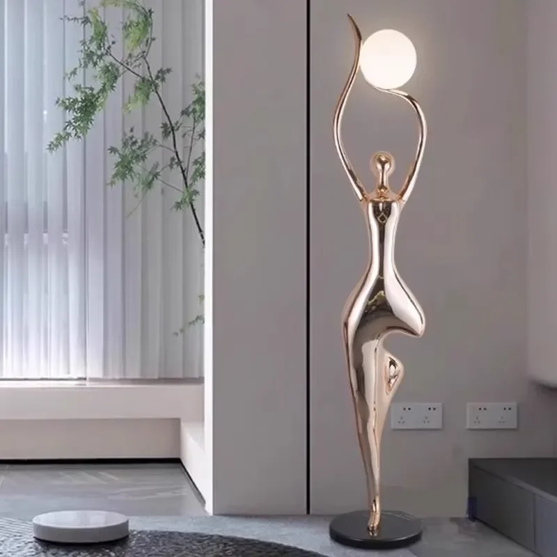 Modern Fiberglass Resin Humanoid Ball Sculpture Floor Lamp for Interior Lighting Home Dining and Kitchen Decor