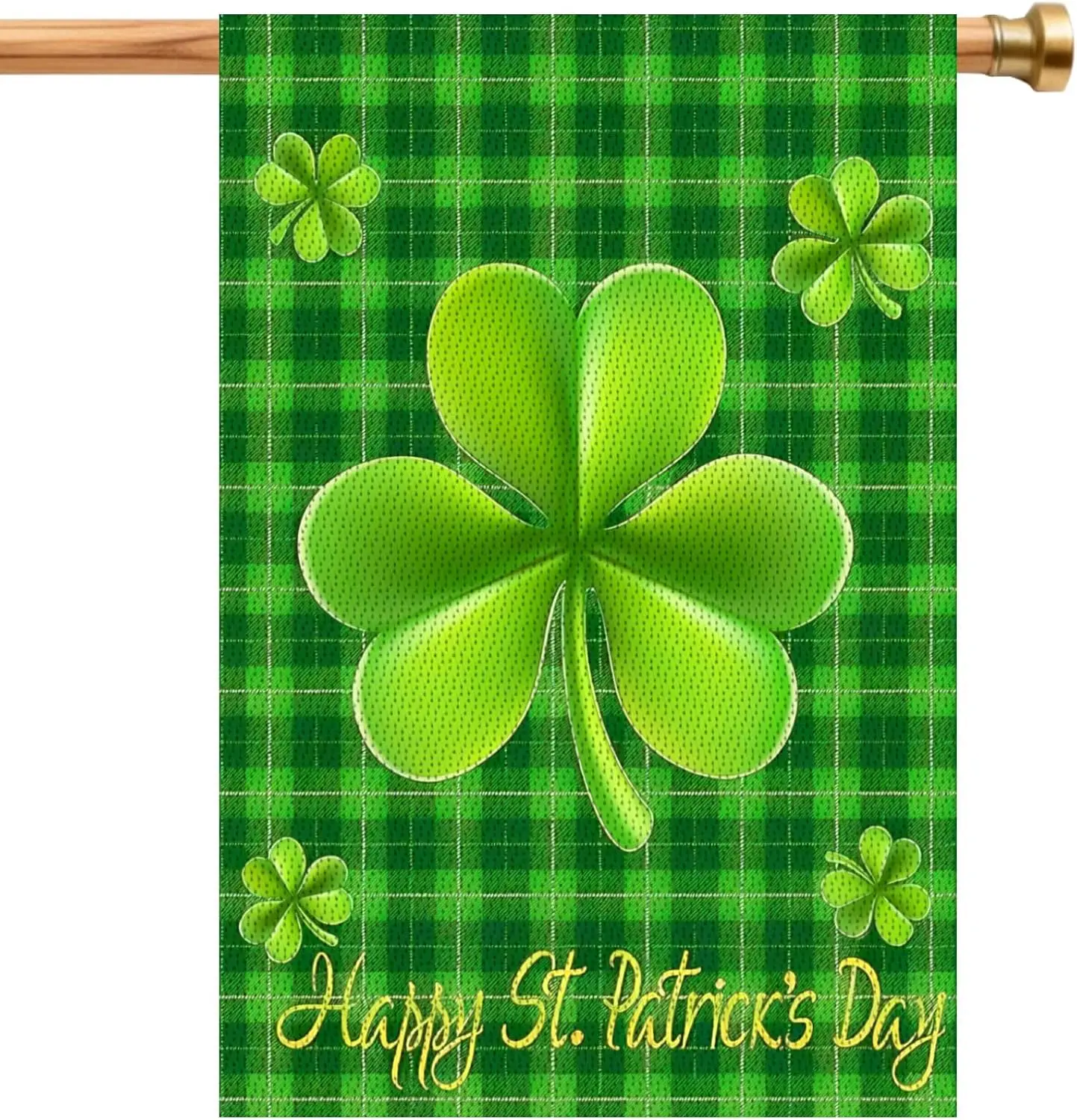Happy St Patricks Day Flag Double Sided Garden Flag 18 X 12 Inch With Shamrock Buffalo Check Plaid Rustic Burlap Yard Sign G MMZ
