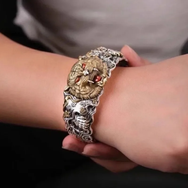 2026 Hot Tibetan Silver Tiger Head Bangle, Domineering 