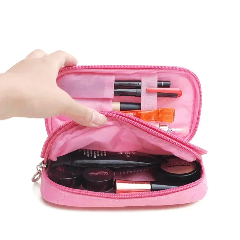 Women\'s Mirror Mini Cosmetic Bag Simple Waterproof Storage Box Black Double Layer Make Up Brush Beauty Organizer Supplies