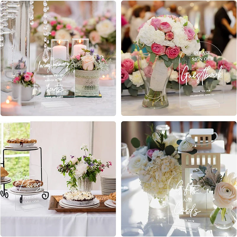 4pcs Clear Acrylic Table Signs Central Decoration of Party Dining Table Place Card Holders Weddings Parties Table Setting Decor