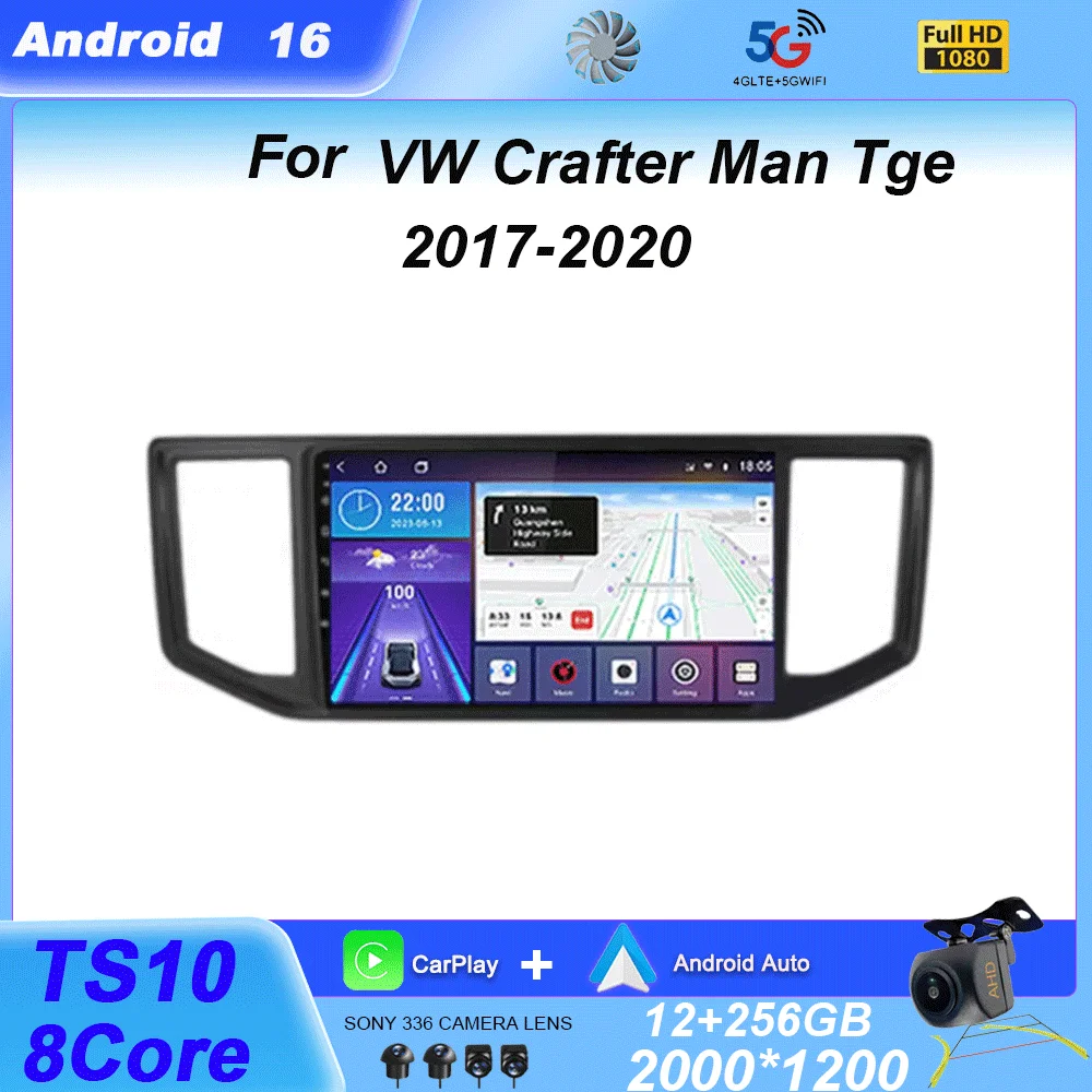 Radio para Auto con Android 16 y Carplay para VW Crafter Man TGE 2017 2018 2019 2020, Reproductor Multimedia, Navegación, Unidad Principal Estéreo