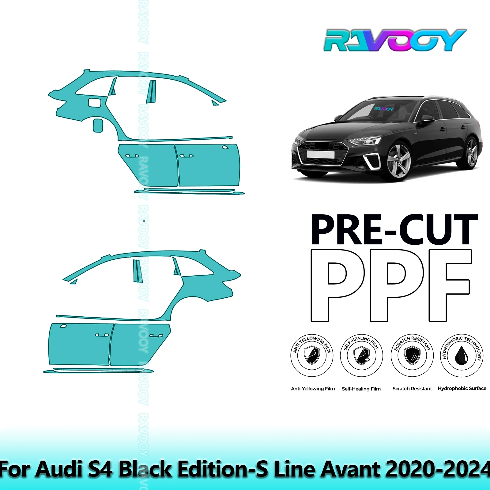 

For Audi S4 Black Edition-S Line Avant 2020-2024 8.5mil Pre-Cut PPF Door & A/B Pillar Kit TPU Paint Protection Film Set