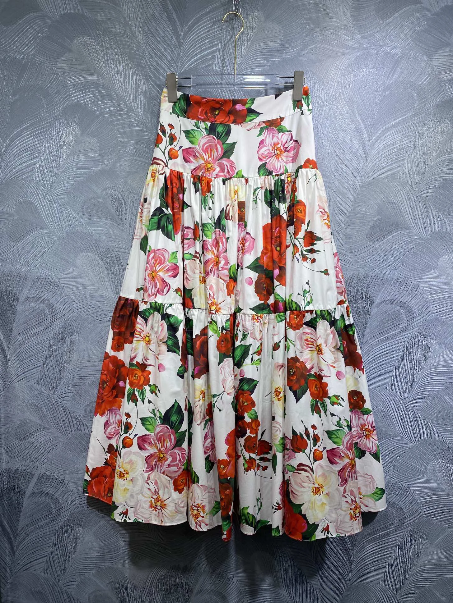 

SEQINYY Elegant 100% Cotton Skirt Summer Spring New Fashion Design Women Runway High Street Vintage Flower Sicily Print A-Line