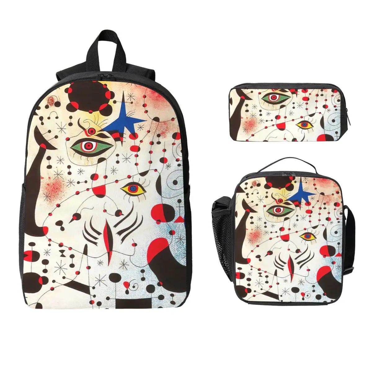 

Joan Miro Backpack Boys Girls BookBag School Bag Laptop Shoulder Bags 3ps Insulated Lunch Bag Pencil Case
