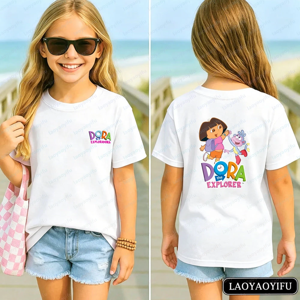 Vibrant Dora Time To Play Kids T-Shirt Soft Cotton Dora The Explorer Casual Tee Girl Fashion Classic Children's Cartoon Apparel