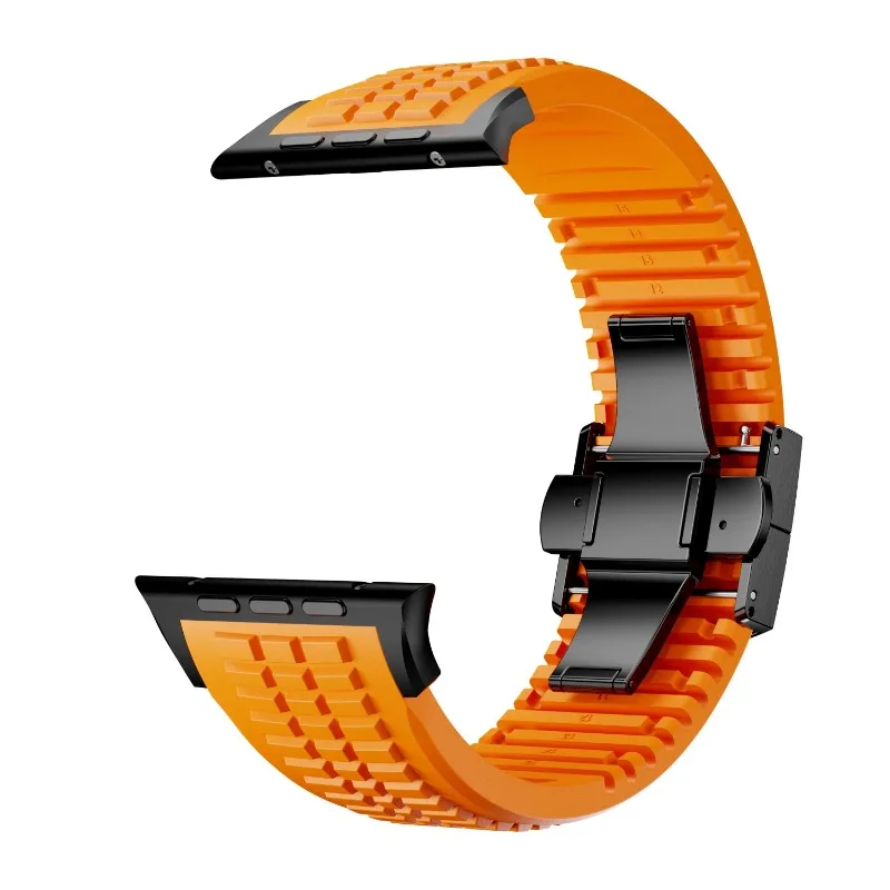 Silicone Band with Texture Stainless Steel Folding Clasp for Apple Watch Ultra 10th Gen Textured Strap