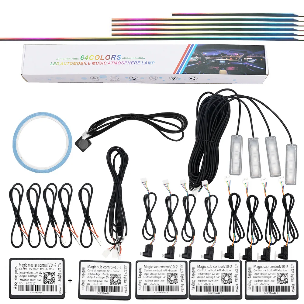 10/14/18 w 1 Led Car Ambient Lights 210 64 Color RGB Symphony Streamer Bluetooth Rainbow Acrylic Strips Atmosphere Lamp Kit 12V