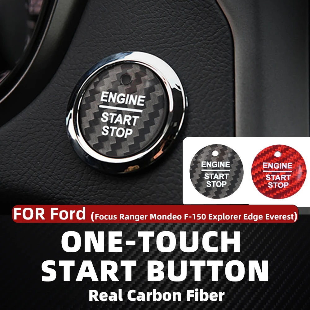 Adecuado para Ford Car cubierta de botón de inicio de un solo toque interruptor de parada de fibra de carbono Real pegatina Interior Escape Taurus Focus Escort ​   Everest ​   Borde ​   Mondeo ​   Explorador ​   Ranger Fiesta St ​