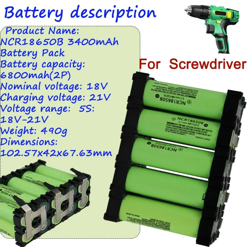 2024 Hot 5S2P 18650 Battery Pack Custom NCR18650B Battery Welding 6800mAh Battery Pack 18V To 21V