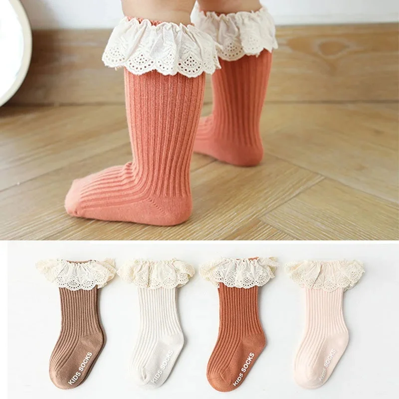 0 To 3 Y Baby Children New Kids Toddlers Girl Sock Cotton Flexible with Knee-Length Soft Cotton Lace for Babies/Girls Stockings