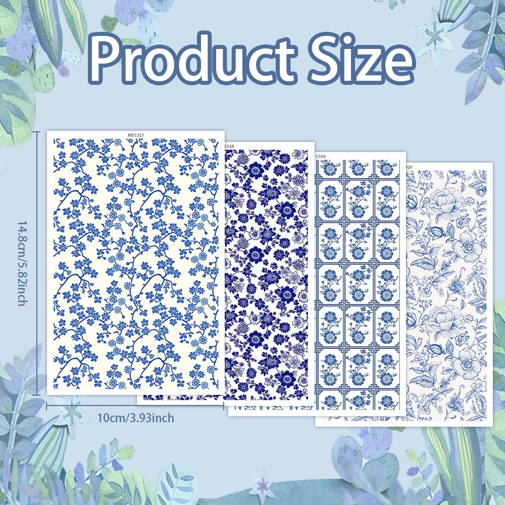 Blue and White Porcelain Ceramics Polymer Clay Transfer Paper for Earrings Jewelry Soluble Disposable Sticker Tool DIY Art