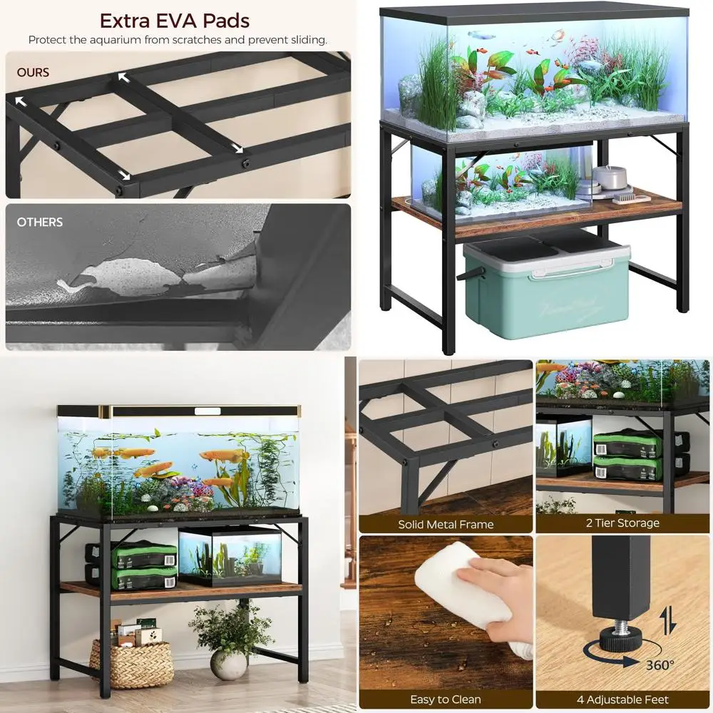 

Rustic Brown 40-50 Gallon Aquarium Stand with 2-Tier Storage for Home Office, 36.2L x 18.9W x 24.4H, Heavy Duty Turtle Terrarium