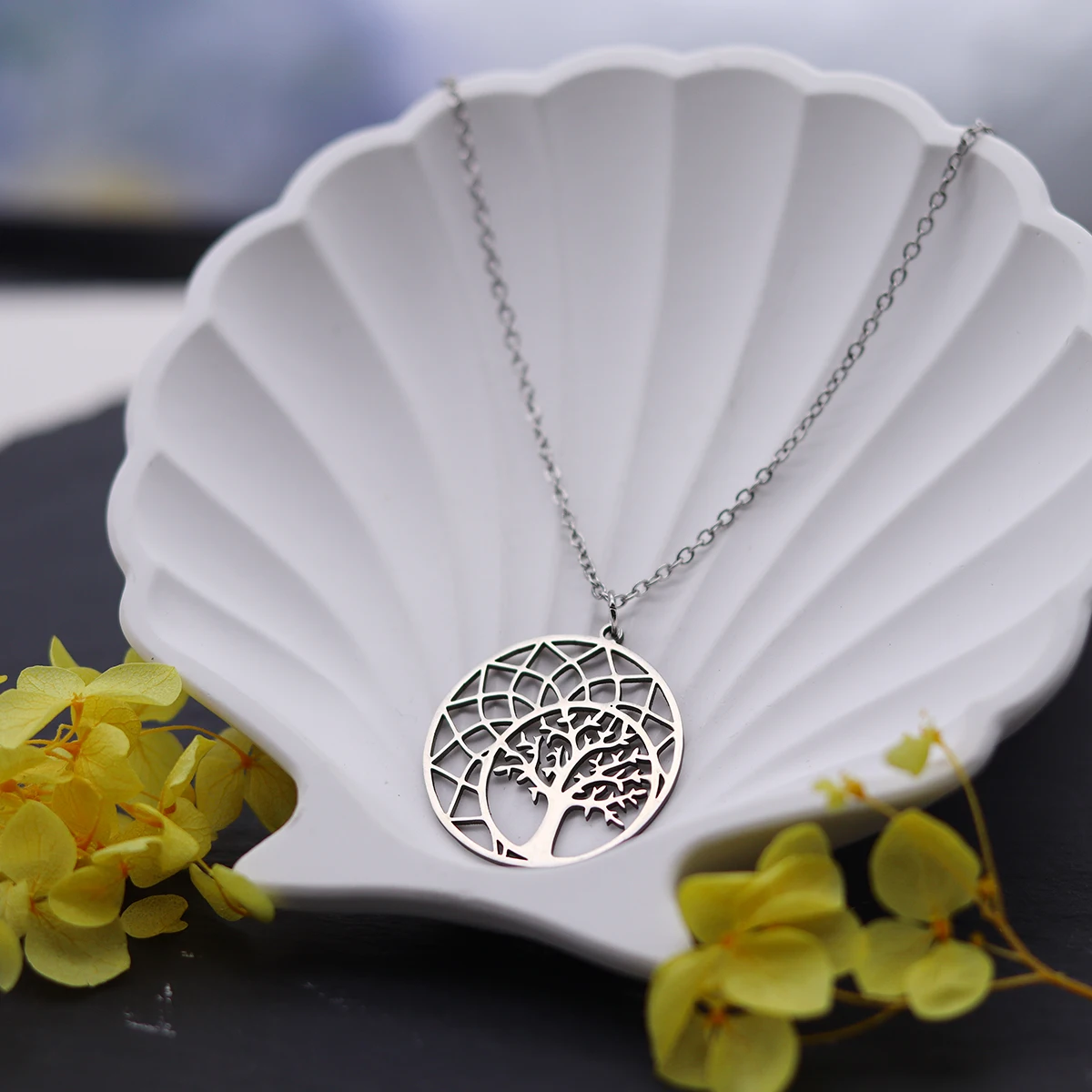 Collar Kinitial con colgante de árbol de la vida, collar de acero inoxidable para mujeres y hombres, collares de cadena, joyería, collar Arbol De La Vida