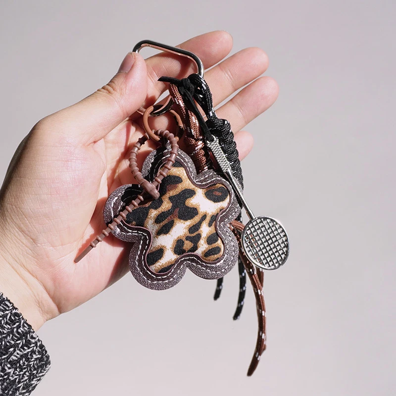 Fashion pu Leather Leopard Print Flower Keychain Car Keyring Handbag Backbag Bag Charm Pendant Hanging Ornaments