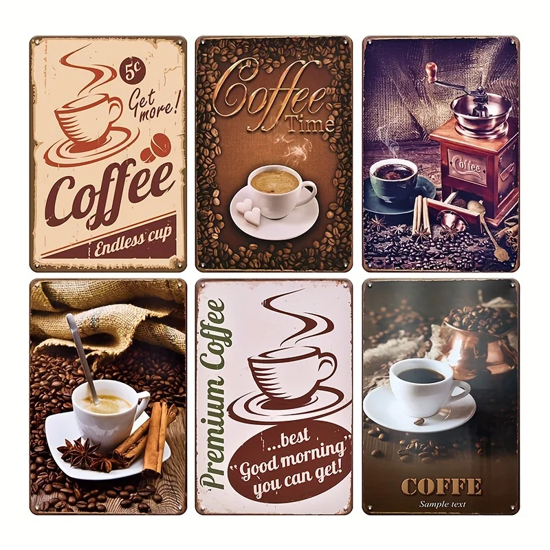 

6 шт. кофейные металлические жестяные вывески, винтажный настенный художественный декор, постер для кафе-бара, гостиной, дома, кухни, 20,32 х 30,48 см