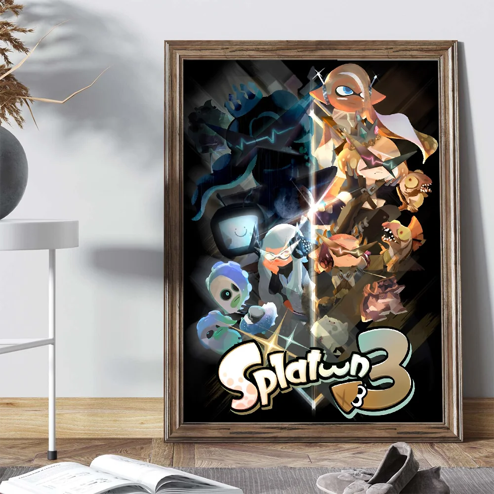 Game Splatoon Poster Self-adhesive Art Poster Retro Kraft Paper Sticker DIY Room Bar Cafe Vintage Decorative Painting