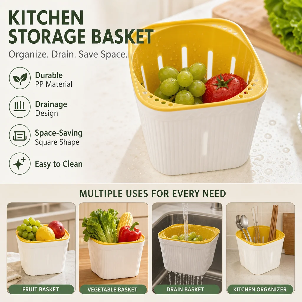 Simple Planter For Home Garden White Square Self Watering Pot Thickened Plastic Flower Pot Kitchen Multifunctional Drain Basket