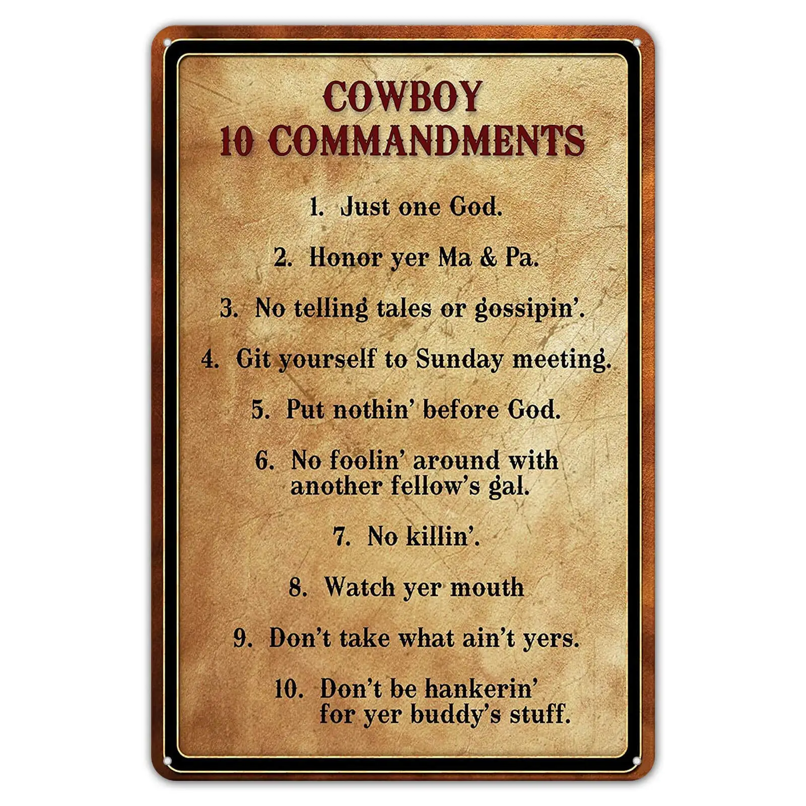 Agedsign Metal Signs Vintage Retro Gym Wall Decor Home Indoor Tin Sign Cowboy 10 Commandments Basement 8 x 12 inches