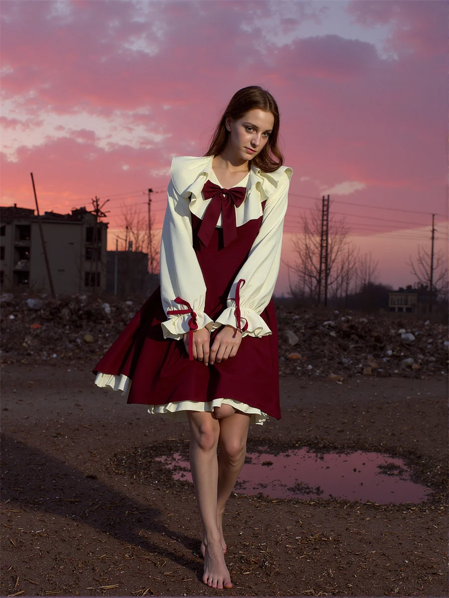 فستان نسائي للفتيات على الطراز الكوري أنيق بحافة منتفخة العيينة Broderie Anglaise بنمط فتحة تفاصيل متجددة الهواء وجيد التهوية