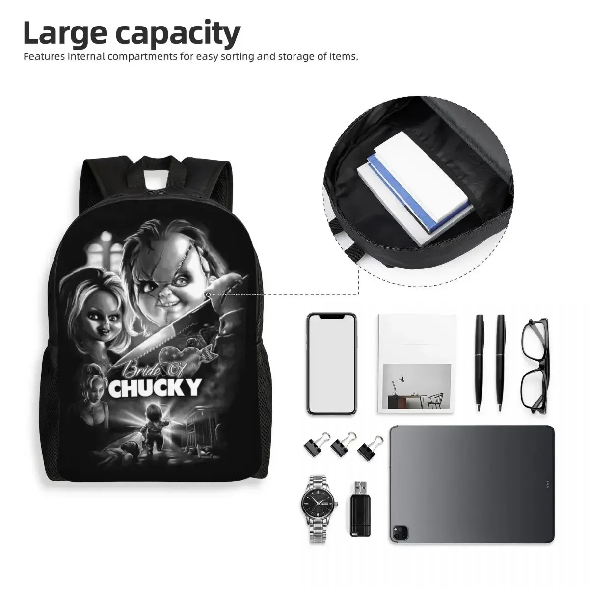 Bride Of Chucky Laptop Backpack Men Women Fashion Bookbag for School College Student Killer Doll Chucky Bags