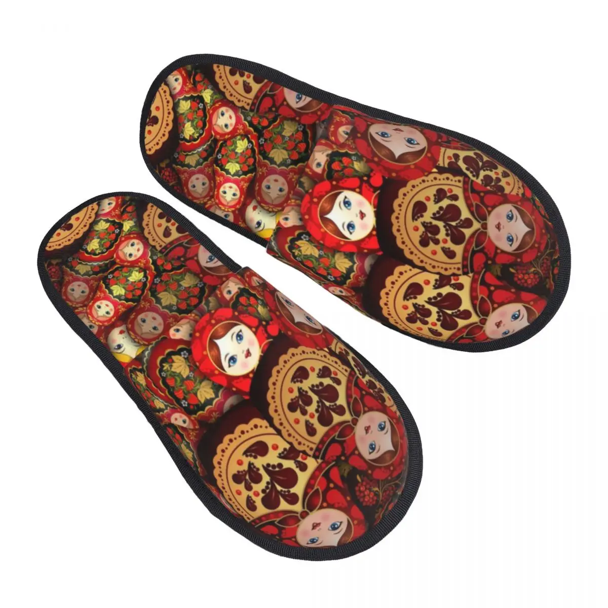 Custom Russia Matryoshka Doll Comfort Scuff With Memory Foam Slippers Women Russian Folk Art Babushka Bedroom House Shoes