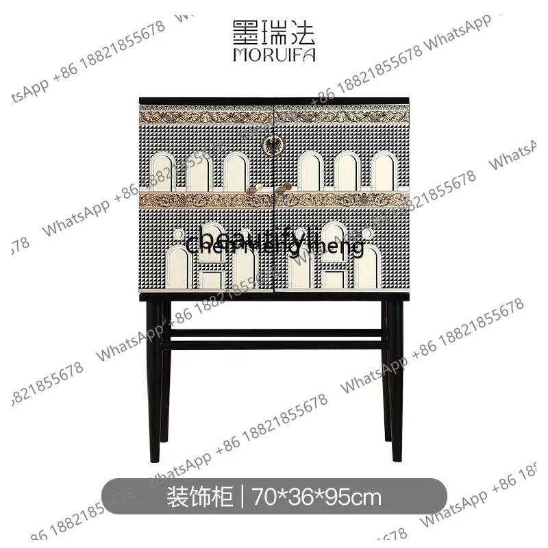 LHY26 ssMedieval French retro black and white plaid storage side cabinet designer entrance jewelry cabinet