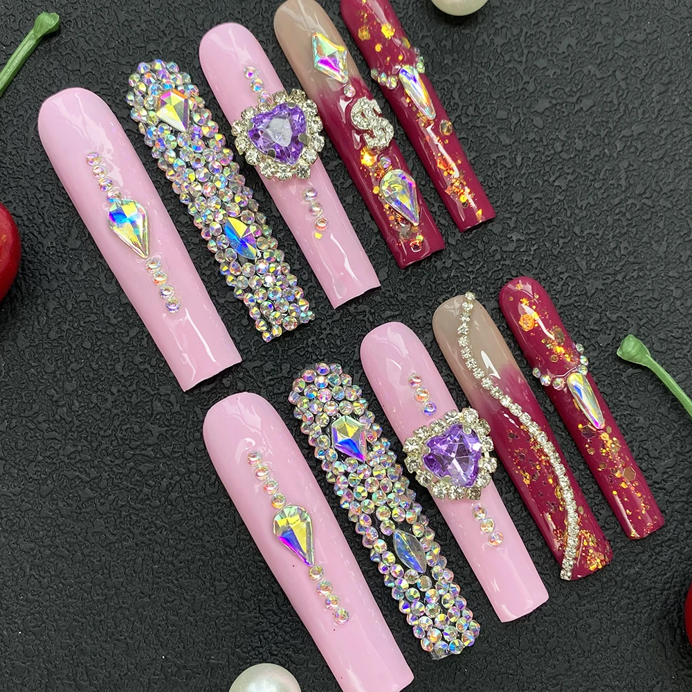 

Накладные ногти Ballerina Y2K INS Fashion 3D класса люкс, полностью ручной работы, с индивидуальным дизайном, украшенные стразами, акриловые искусственные ногти