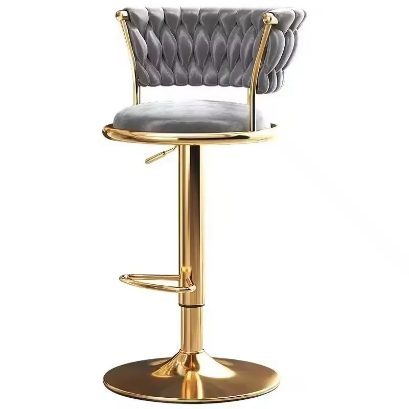 Cadeira de bar luxuosa moderna, móveis de balcão, metal, veludo, giratória, couro, ouro alto, restaurante, uso, banco de bar dourado