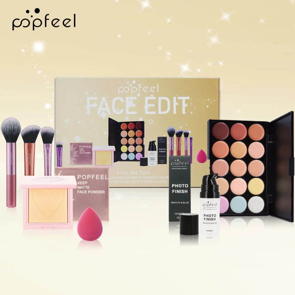 Make-Up Set, Oogschaduwpalet + Vloeibare Foundation, Beauty Ei En Make-Up Borstel Set, Geïntegreerde Make-Up Set Box